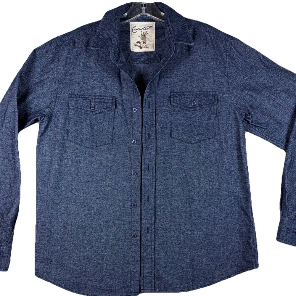 Coastal Shirt Mens L Navy Cotton Collared Long Sleeve